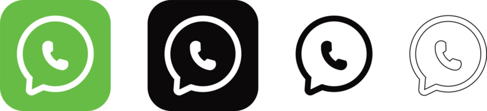 Set of mobile phone call chat bubble icons in green black and outline styles for communication and messaging apps