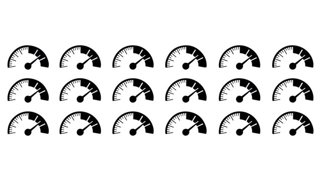 Speedometer and gauge indicator icon set for dashboard interface performance monitoring.