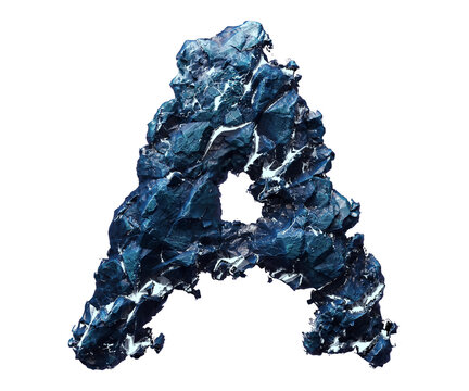 Blue stone letter A isolated on transparent background