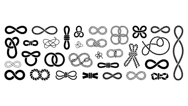 Rope knot and infinity symbol collection with various nautical cordage and loop illustrations.