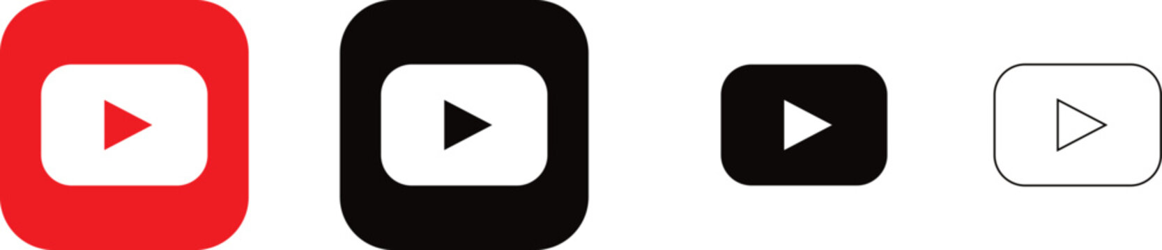 Set of video play button icons in different styles and colors for digital media interface design