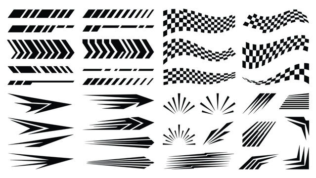 Racing decal vinyl sticker set with checkered flag speed lines vector illustration for car graphic tuning