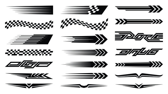 Speed line decals set with chevron arrow racing stripes for vehicle vinyl vector illustration