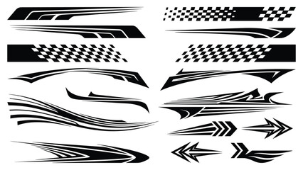 Car side vinyl graphics set with speed racing stripes vehicle body sticker vector illustration © RAKIB
