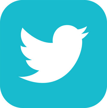 White twitter social media bird logo icon on a rounded teal square background