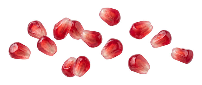 Pomegranate seeds scattered, isolated on transparent background