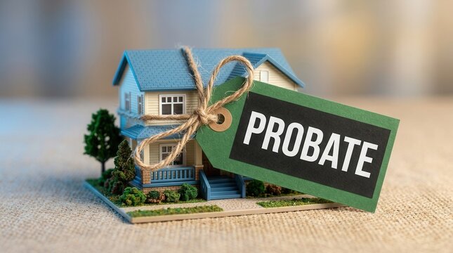 Probate House Concept: Miniature Home with 'Probate' Tag, Representing Estate Law and Real Estate