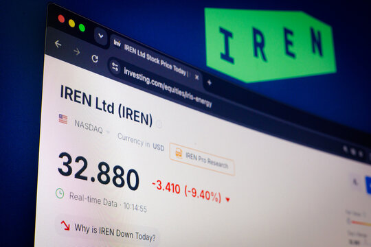 Porto, Portugal - July 28th, 2026: IREN stock price chart on investment website screen, IREN stock quote