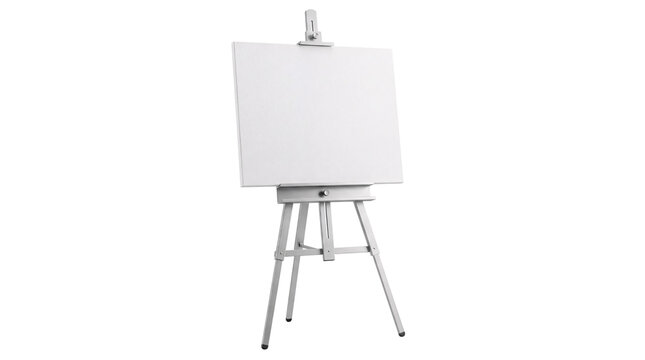 White blank canvas on a wooden artist's easel png isolated on transparent background