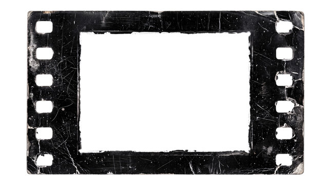 Vintage reel frame with scratches and white center png isolated on transparent background