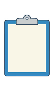 Clipboard icon with a single paper sheet featuring clean lines and flat colors isolated on a white background, office and professional organization concept