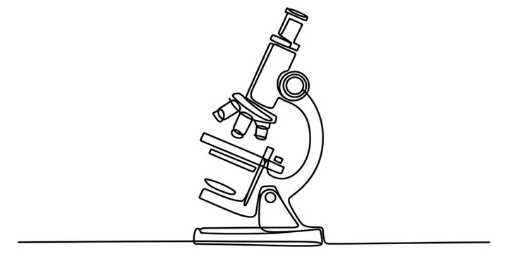 Continuous single line drawing of a scientific microscope used for research and laboratory work in a simple style Vector, illustration