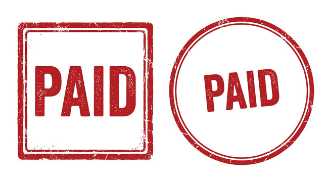 Paid Stamps In Red Ink On White Background Rectangular And Circular