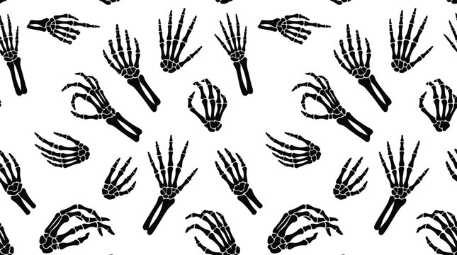 Seamless pattern with hand drawn skeleton hands for a spooky halloween vector background design element