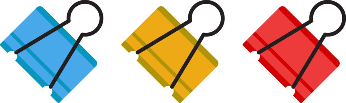 Colorful file binder clips set vector illustration for office stationery and document organization
