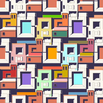pattern, houses, roofs, streets, architecture, vector, graphics, lines, intersections, structure, view, seamless pattern, print, wallpaper, textured ornament, symmetry, geometry, city, neighborhoods