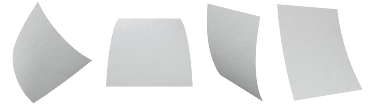 Floating curved paper sheet mockup set isolated
