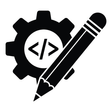 Black Gear Icon With HTML Code Symbol And Pencil