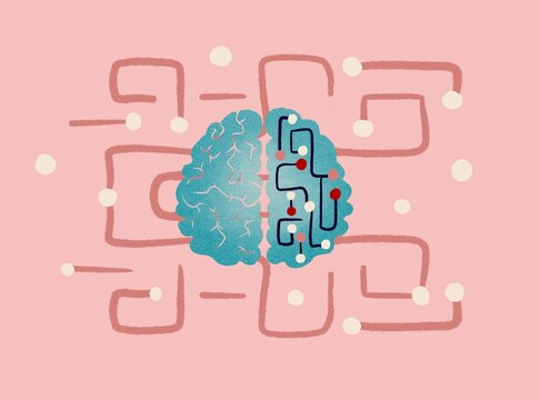 Brain Design With Circuits on a Pink Background
