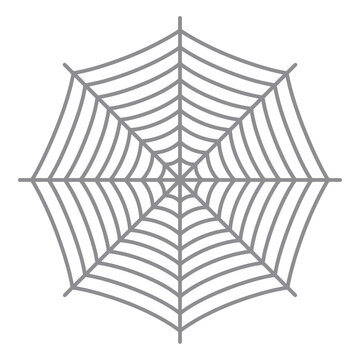 Symmetrical grey spider web icon on white background.