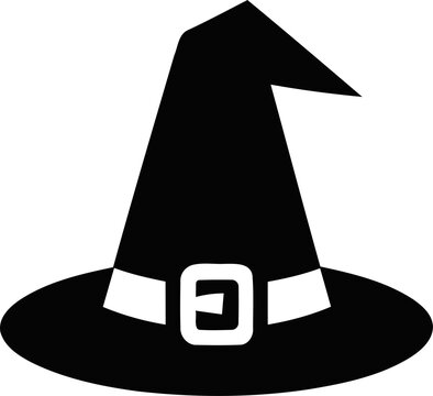 Simple black witch hat icon for halloween design isolated on transparent background