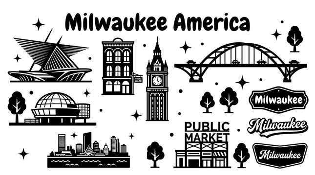 Milwaukee America city featuring the Milwaukee Art Museum Historic Third Ward City Hall Hoan Bridge Discovery World Lake Michigan waterfront skyline and public market set for travel tourism heritage