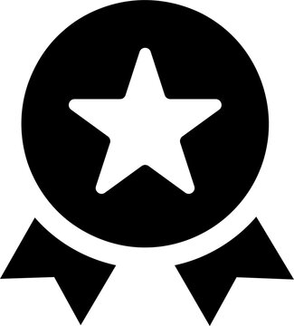 Black star medal icon symbol for achievement and success isolated on transparent background