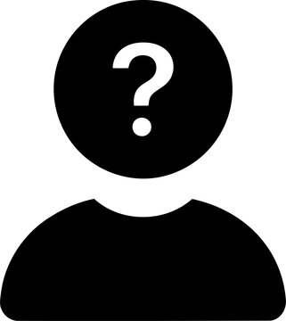 Black user profile icon with a question mark symbol isolated on transparent background