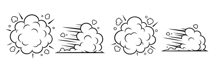 Set of cartoon smoke explosion and dust cloud effects for action comics and animation sequences isolated on transparent background, Vector © Black Assets
