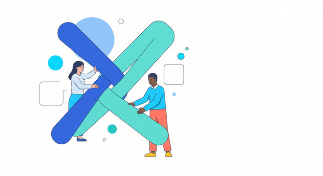 Business Partnership and Collaboration Concept with People Joining Interlocking Cross Shape Vector Illustration