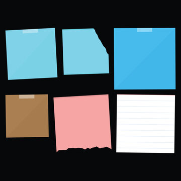 Collection of square sticky notes in blue, brown, and pink with lined paper isolated on a white background, for office organization needs