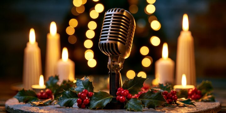 Candlelit Holiday Vocal Scene with Holly Berries