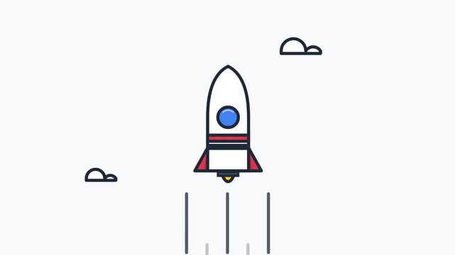 Flat Animated Rocket Launching Into Space