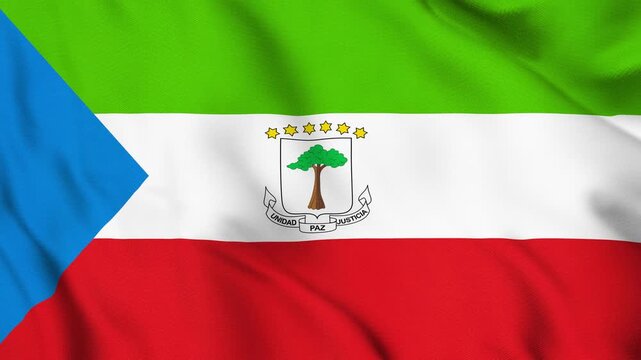 Equatorial Guinea National Flag Waving in Wind with Realistic Fabric Texture, Seamless Loop Animation 4K