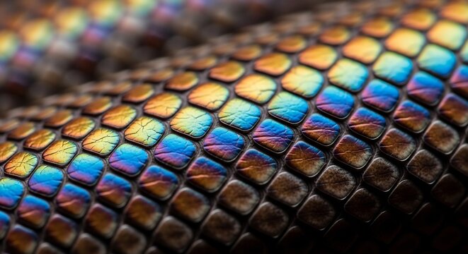 Close up of iridescent reptile scales