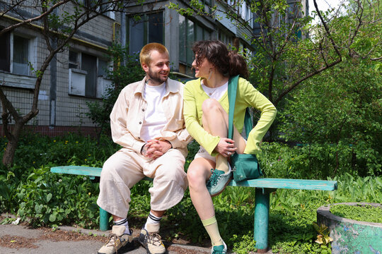 young couple walking in the park