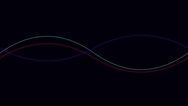 Abstract neon wave lines motion background, smooth glowing sinusoidal curves animation 4k