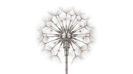 Fototapeta premium Close-up detailed view of a delicate dandelion seed head against a clean white background, showcasing its intricate natural structure and feathery pappus.