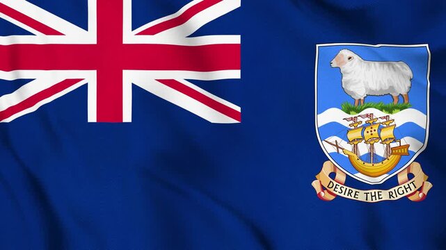 Falkland Islands (Malvinas) National Flag Waving in Wind with Realistic Fabric Texture, Seamless Loop Animation 4K