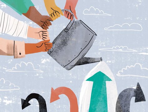 Business Growth Through Team Effort: Upward Green Arrow Concept