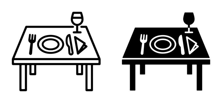 Dining Table Setting Icons, Restaurant Place Setting Vector Graphics, Meal Service Flat Icons