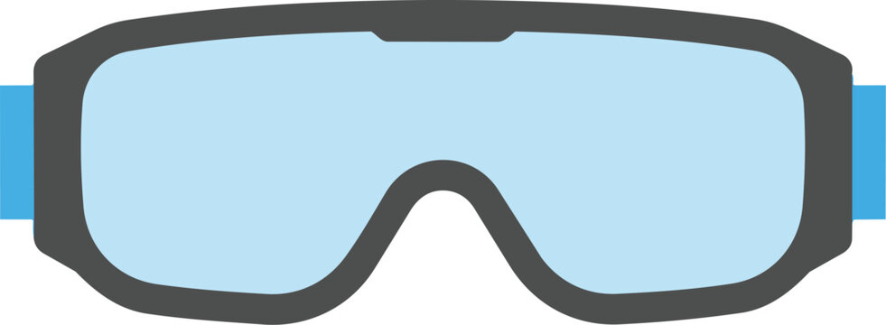 Isolated ski goggles with light blue lenses and a dark grey frame, featuring a blue strap element, perfect for winter sports or protective eyewear designs