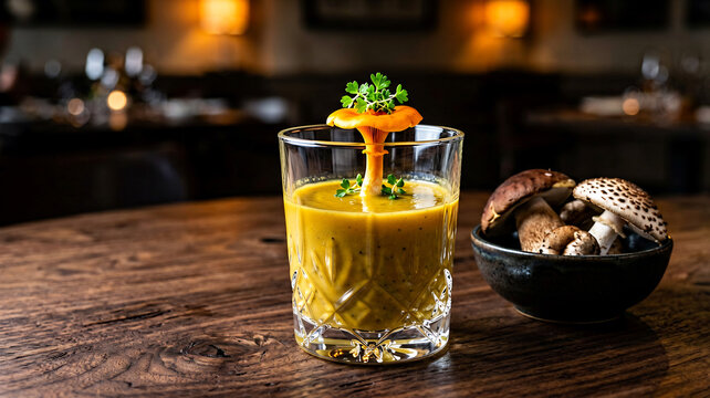 Mushroom Consomme in Crystal Cup with Micro Herbs