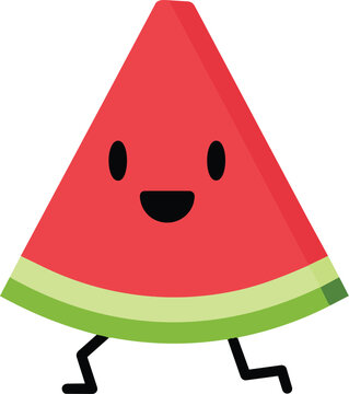 Cute cartoon watermelon slice character with a happy face, arms, and legs, walking in a cheerful and playful manner, perfect for children's designs, healthy food illustrations, or summer promotions