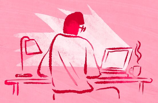 Cozy Workspace: Woman Back View Minimalism