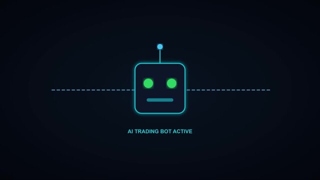 Ai trading bot active: digital financial automation concept with glowing neon robot interface animation 4k