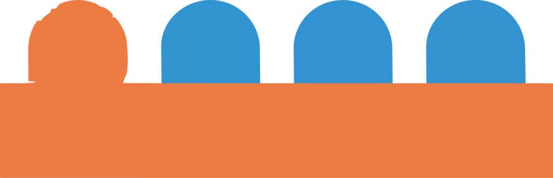 Abstract minimalist background with orange and blue semicircles, geometric flat design suitable for modern backdrops or texture overlays