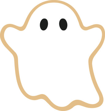 Cute cartoon ghost illustration with a simple brown outline and black eyes, ideal for Halloween designs, spooky themes, or playful children's content