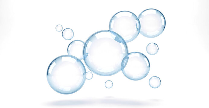 Floating transparent soap bubbles cluster isolated on white background with transparent, floating