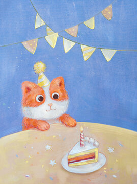 Drawing Happy Birthday Cat with Cake